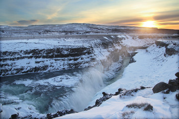 Waterfall Gullfoss, Golden Circle, Iceland in Winter