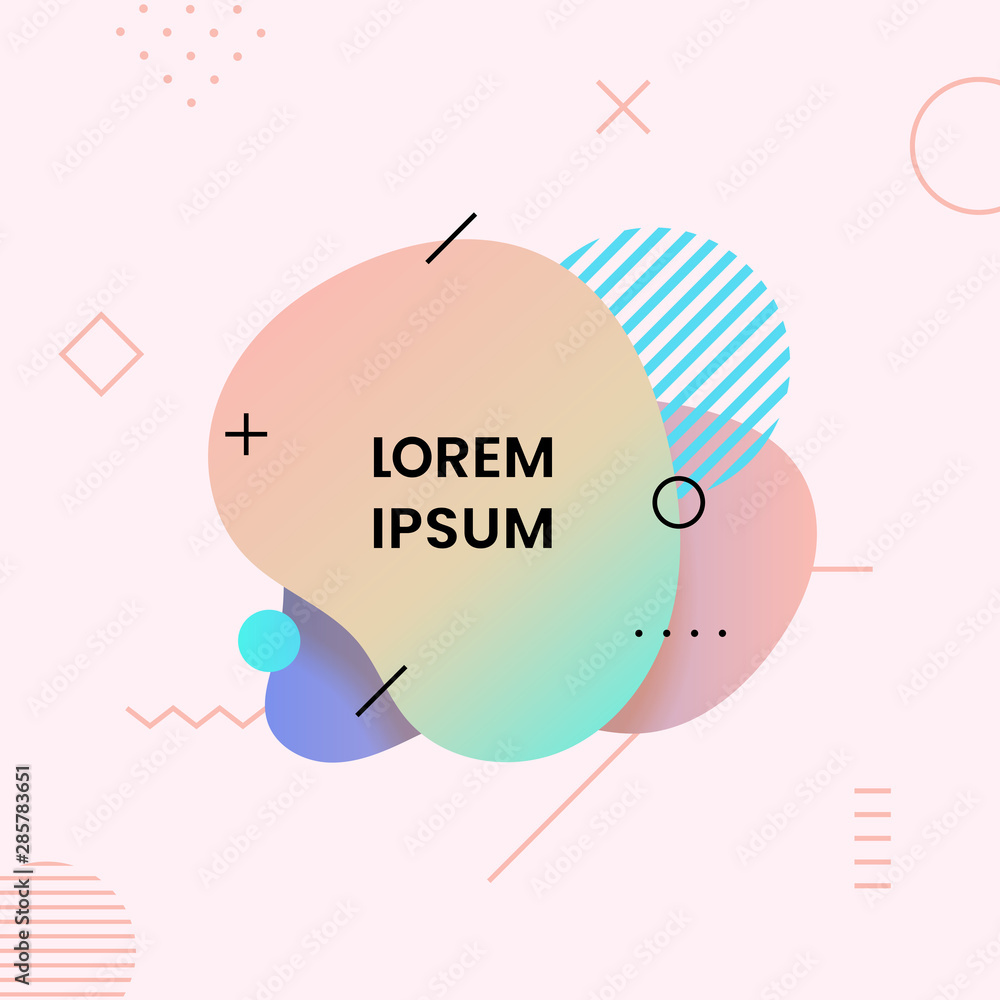 Poster liquid abstract geometric badge background with memphis line element. soft light color gradient flui