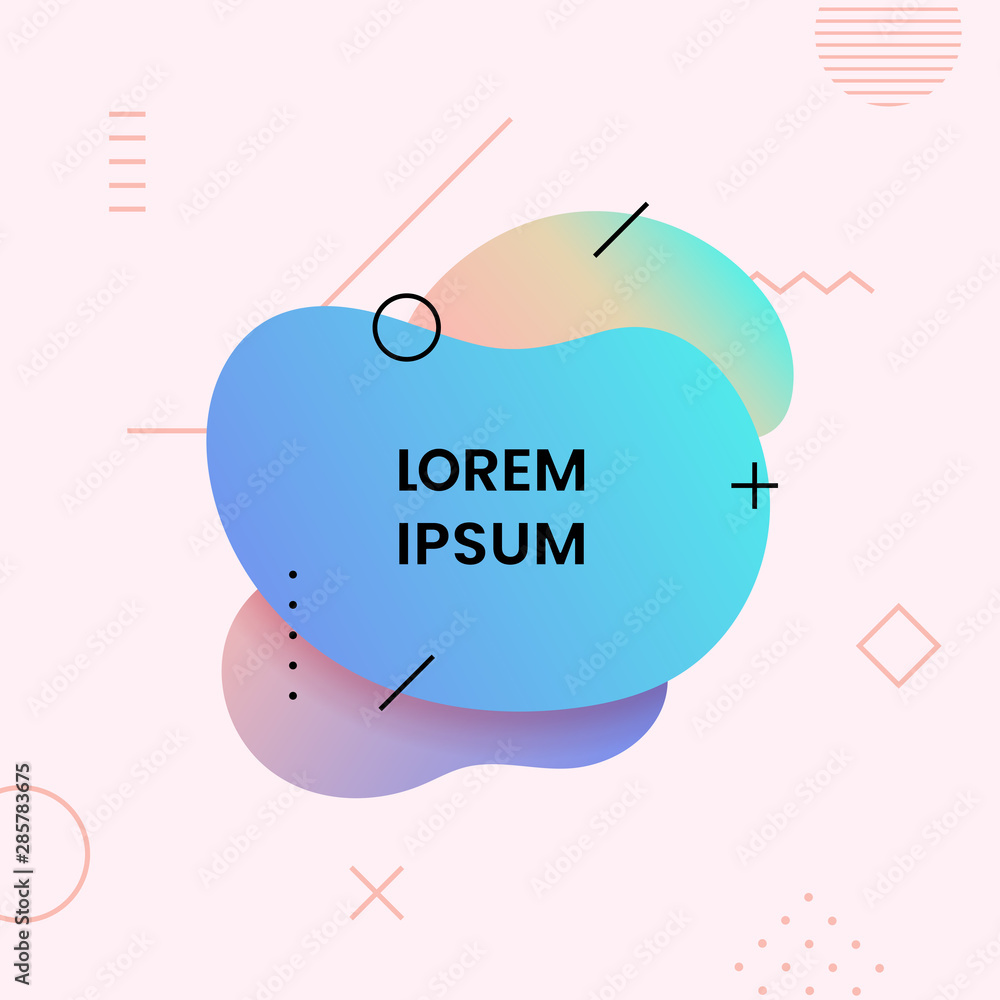 Poster liquid 80s style abstract geometric badge background with memphis line element. retro color gradient