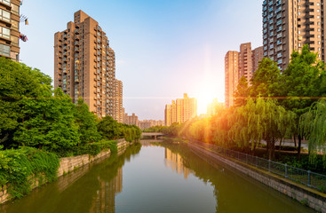 Real estate and residential buildings on the outskirts of Shanghai, China