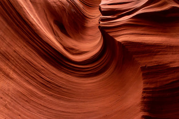 Beautiful formations of sand erosion in the caves of Lower antelope canyon in Page, AZ