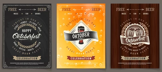 Rollo Vector Oktoberfest beer festival celebration template set of retro poster or invitation flyer on vintage background © Eva Kali