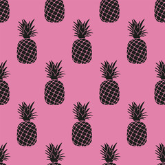 Vector Seamless Pattern with Pineapples. Drawing background with tropical fruits