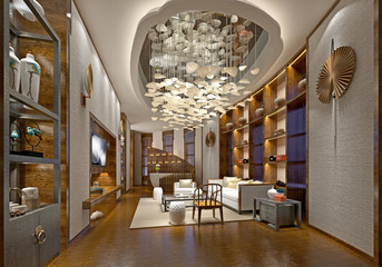 3d render of modern hotel lobby reception