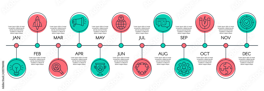 Poster timeline chart. business process steps, workflow time scale and infographic chart layout. diagram st