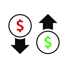 Cost reduction icon. Dollar Down Icon vector. Mail Icon Symbols vector. symbol for web site Computer and mobile vector.