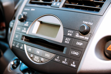 car panel close-up, car radio, car exterior