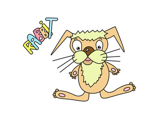 Cartoon little bunny, rabbit with colorful lettering.