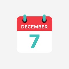 Flat icon calendar 7 December. Date, day and month. Vector illustration. - 285787405