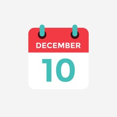 Flat icon calendar 10 December. Date, day and month. Vector illustration.