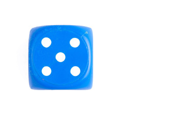Blue dice isolated on white background.Copy space