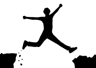 gz426 GrafikZeichnung - german icon - Mann springt zwischen Felsen: english - man jumping between rocks: simple template isolated on white background. DIN A3, A4 - poster xxl g8467 © fotohansel