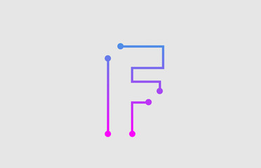 alphabet letter F logo design with colors pink and blue