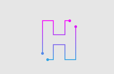 alphabet letter H logo design with colors pink and blue