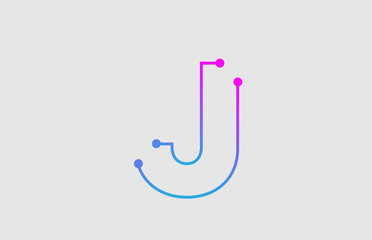 alphabet letter J logo design with colors pink and blue