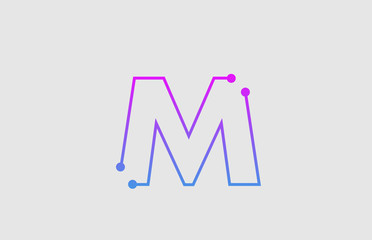 alphabet letter M logo design with colors pink and blue