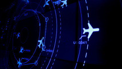 Simulation screen showing various flights for transportation and passengers.