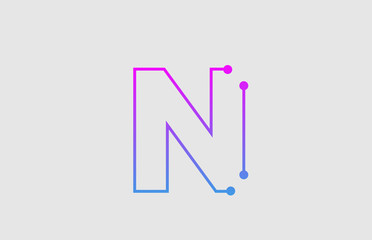alphabet letter N logo design with colors pink and blue