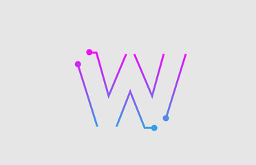alphabet letter W logo design with colors pink and blue