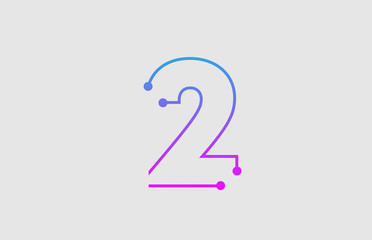 number 2 logo design with colors pink and blue
