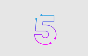 number 5 logo design with colors pink and blue