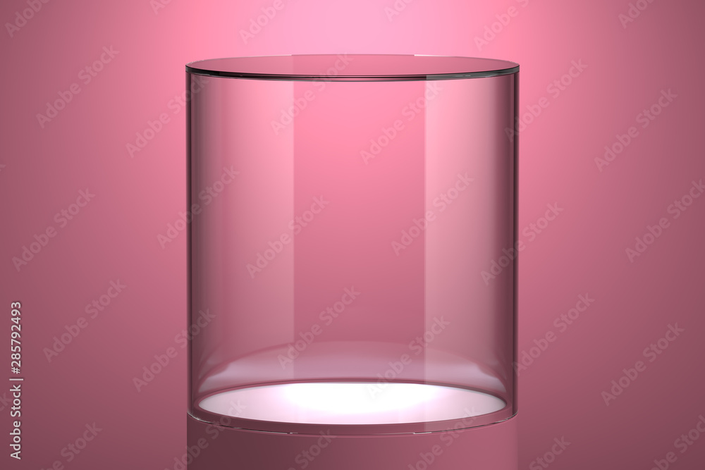 Poster modern showcase with empty space on pedestal on pink background. 3d rendering.