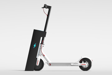 Electric scooter with electric charger. eco alternative transport concept. 3d rendering. © ekostsov