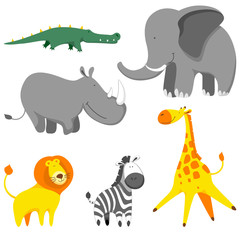 Cartoon cute and funny african animals set