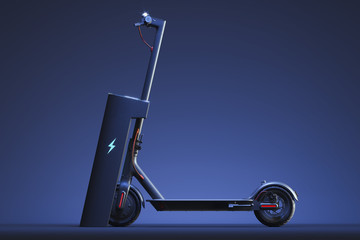 Electric scooter with electric charger. eco alternative transport concept. 3d rendering © ekostsov