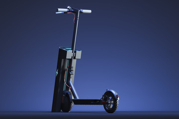 Electric scooter with electric charger. eco alternative transport concept. 3d rendering © ekostsov