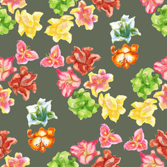 Seamless lily flower pattern. Watercolor seamless pattern of lily flowers. Floral bouquet vector  pattern with hand drawing lily flowers, colorful botanical illustration, floral elements.