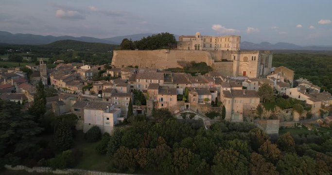 Grignan village back flight, Dr&ocirc;me, France