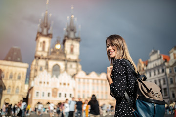 Fototapeta premium woman in old town of Prague, Czech Republic