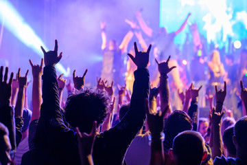 Fans at live rock music concert cheering