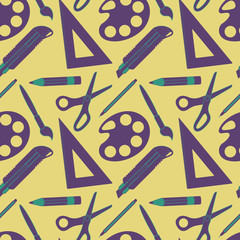 Crafting tools seamless pattern on yellow background.