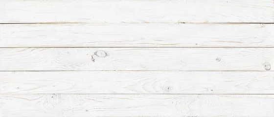 Foto op Plexiglas witte houtstructuur achtergrond, brede houten plank paneel patroon © elovich