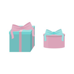 Square and round gift boxes. Vector illustration on white background.