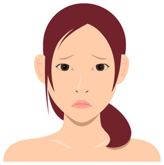 Young asian woman face vector illustration / troubled face, embarrassed face