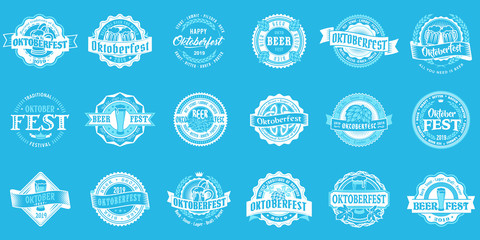 Oktoberfest vector blue logo beer labels set	