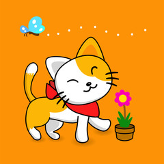 Happy cat with butterfly