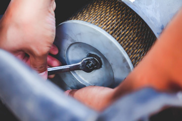 mechanic repair maintenance checking air filter engine,Repair fix a car concept