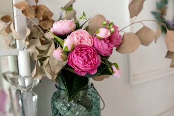 close up of artificial flowers bouquet arrange for decoration in home