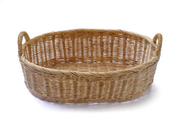 Obraz premium Blank wicker basket gift to putting bakery fruits vegetables products or other stuffs isolated on white background. This has clipping path