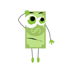 Money mascot pensive isolated on white