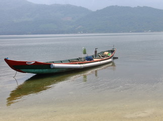 Fishing boat floating on water 