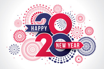 Vector illustration of  fireworks. Happy new year 2020 theme