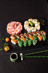 sushi set on the black background