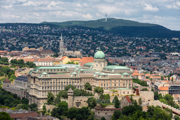 Fototapeta na wymiar Aerial view at Budapest Royal Palace from Gellert Hill