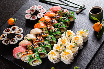 sushi set on the black background