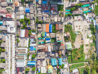 Aerial view modern city building and townhouse capital of Bangkok